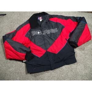 Vintage 90s Men's XL Polaris Indy Snowmobile Jacket Black Red Embroidered Logo